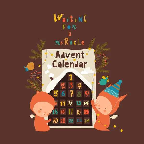 캐 툰 리틀 엔젤스 , Advent Calendar and Garland — 스톡 벡터