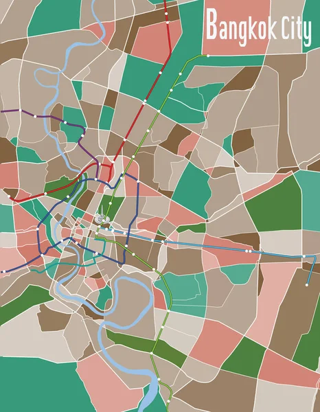 Bunte Karte Der Skytrain Routen Und Straßen Bangkok Kartographie Vektordesign — Stockvektor