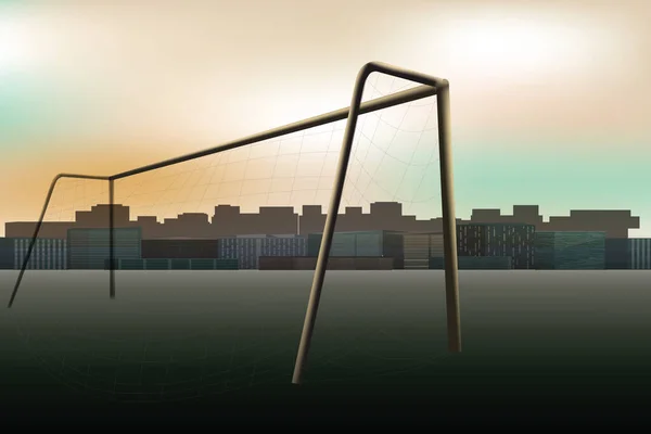 Campo Fútbol Urbano Atardecer Imagen Vectorial — Archivo Imágenes Vectoriales