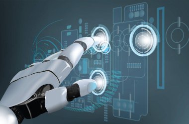 Robotic hand controls a high-tech board,vector design image