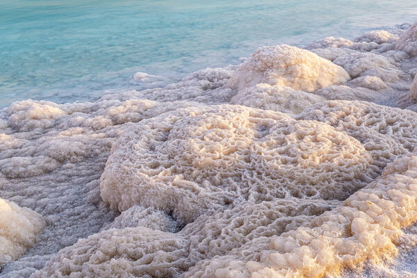 Salty shore texture of Dead Sea, Israel.