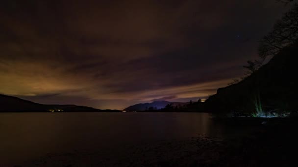 Tidsförskjutning Molnig Natthimmel Över Derwentwater Engelska Lake District — Stockvideo