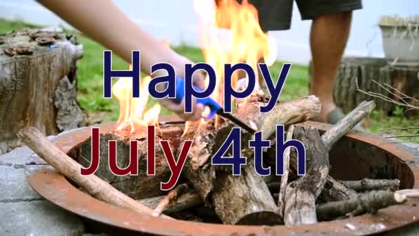Video Hand Using Gas Lighter Starter Preparing Barbecue Fire 4Th — Stock video