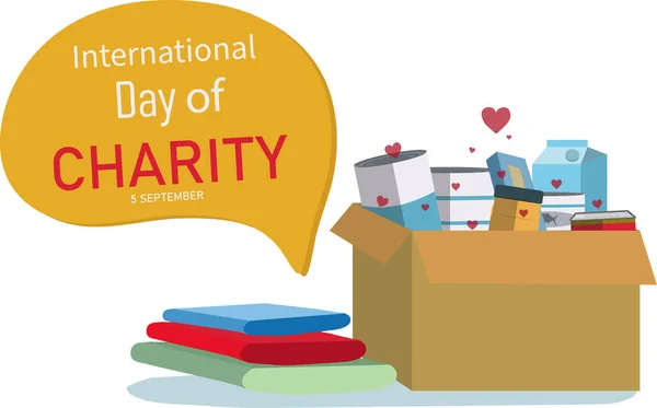 International Day Charity Design Poster Vector Illustration Donations Cardboard Boxes — 스톡 벡터