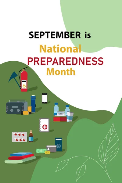 September National Preparedness Month Illustration Tools Composition Emergency Plan Icons — Vector de stock