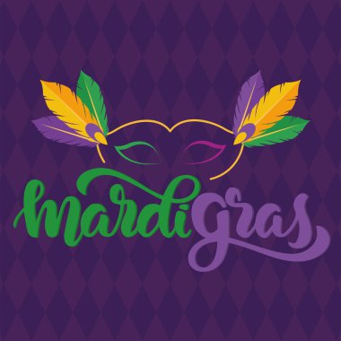 Tüylü Mardi Gras davetiye posteri Vektörü