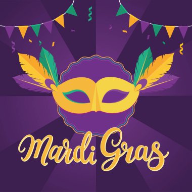 Mor Mardi Gras tüylü poster maskesi