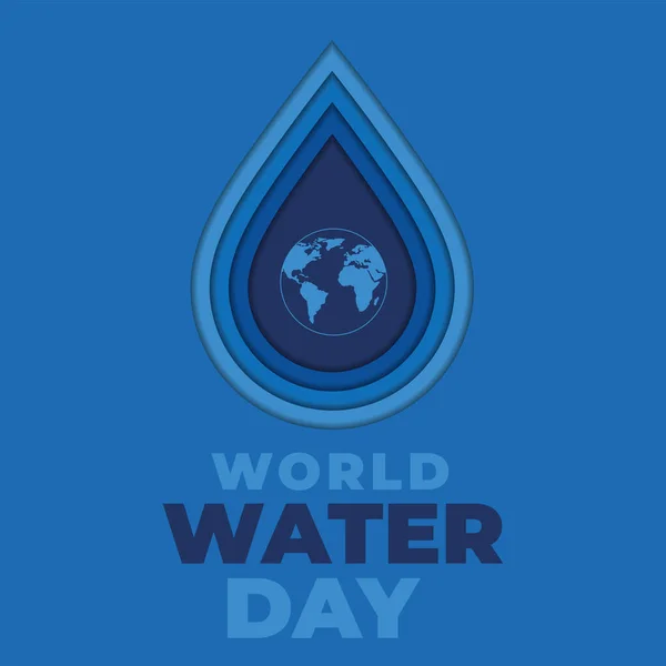 Blaues Plakat zum Weltwassertag mit Wassertropfen Erde Globus Vector — Stockvektor