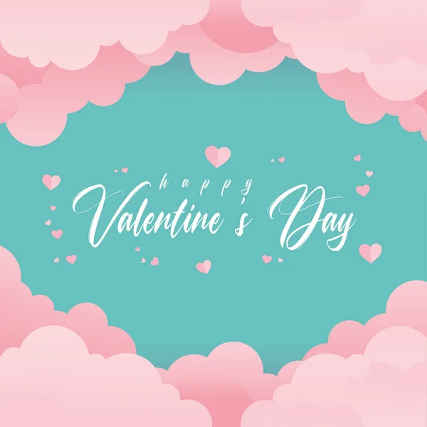 Pink valentine day poster with heart clouds and text Vector — Stockový vektor