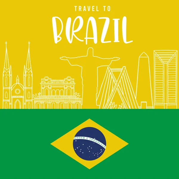 Brazylia kraj plakat Historyczne brazylijskie zabytki Vector — Wektor stockowy