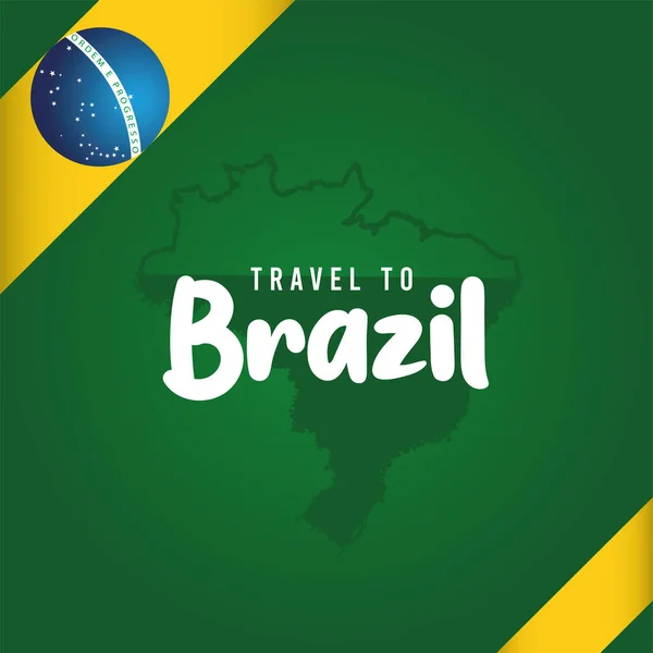 Brazilië land poster Kaart en vlag van Brazilië Vector — Stockvector