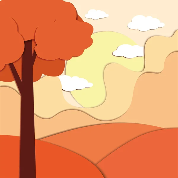 Orange Herbst Hintergrund Papier Kunst Stil Vektor Illustration — Stockvektor
