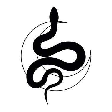 Ayın üzerindeki izole yılan sembolü Ezoterizm taslak ikonu Vektör illüstrasyonu