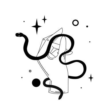 Bir el sembolündeki izole yılan Esoterizm taslak ikonu Vektör illüstrasyonu