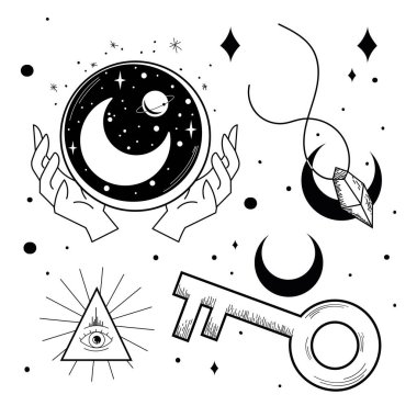Ezoterizm simgeleri Vektör illüstrasyonlu kusursuz desen arkaplanı