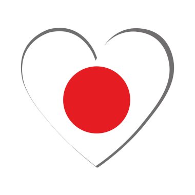 Japon Vektör illüstrasyonunun bayrağıyla izole edilmiş kalp şekli
