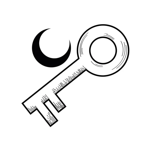 Chave Isolada Com Símbolo Lua Ícone Esboço Esoterismo Ilustração Vetorial — Vetor de Stock