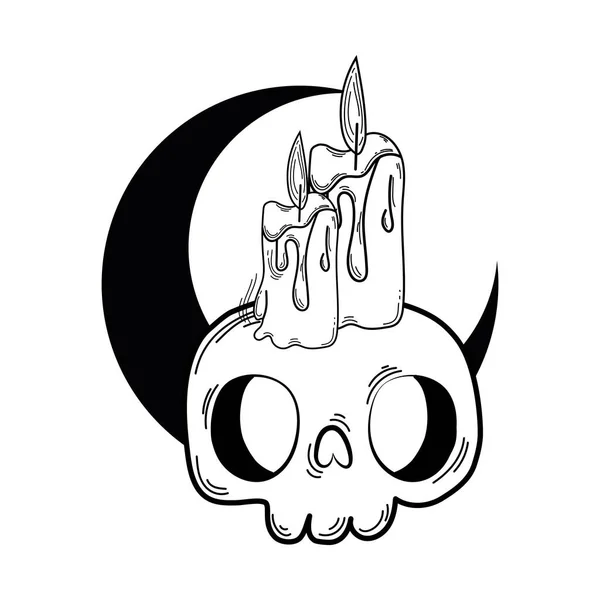 Skeleton Head Pair Candles Esoterism Sketch Icon Vector Illustration — ストックベクタ