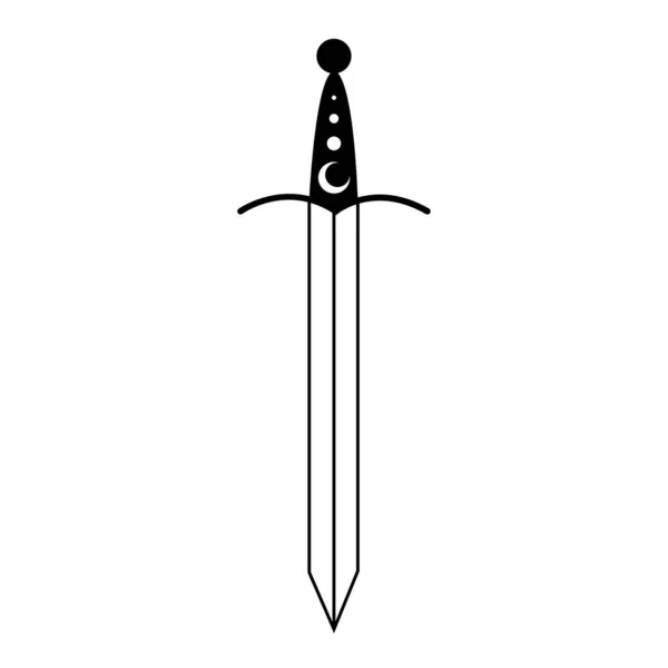 Épée Isolée Avec Symbole Lunaire Esquisse Ésotérisme Illustration Vectorielle — Image vectorielle