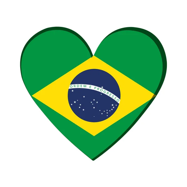 Bentuk Hati Yang Terisolasi Dengan Bendera Ilustrasi Vektor Brasil - Stok Vektor