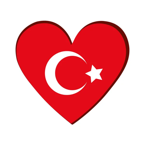 用土耳其国旗表示的孤立的心脏形状 — 图库矢量图片