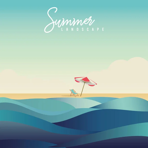 Farbige Sommerreise Landschaft Mit Einem Resort Regenschirm Vector Illustration — Stockvektor