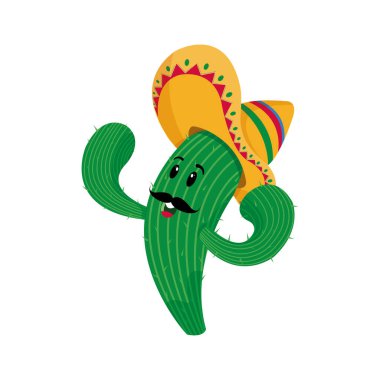 İzole edilmiş şirin kaktüs karakter taslak ikonu Vektör illüstrasyonu