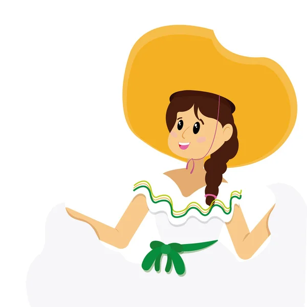 Izolat Drăguț Tradițional Mexican Femeie Personaj Vector Ilustrație — Vector de stoc