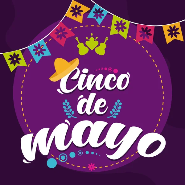 Cartel Redondo Cinco Mayo Color Con Ilustración Vectorial Texto — Vector de stock