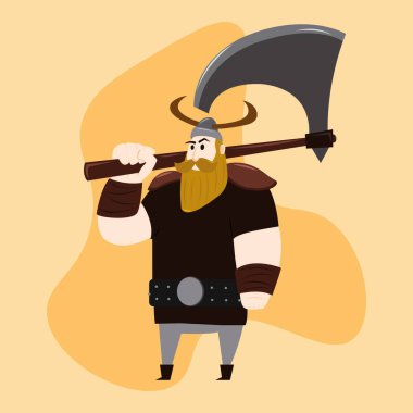 Balta taşıyıcı illüstrasyonuyla izole edilmiş erkek Viking karakteri.