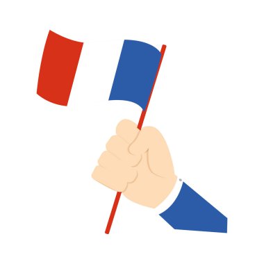 Fransız Vektör illüstrasyonunun bayrağını tutan izole bir el.