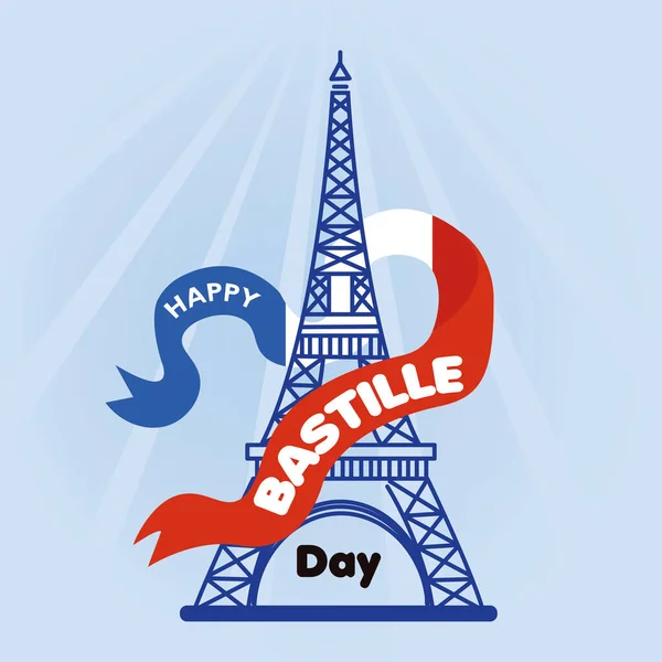 Színes Bazsalikom Nap Poszter Eiffel Torony Szalaggal Vektor Illusztráció — Stock Vector