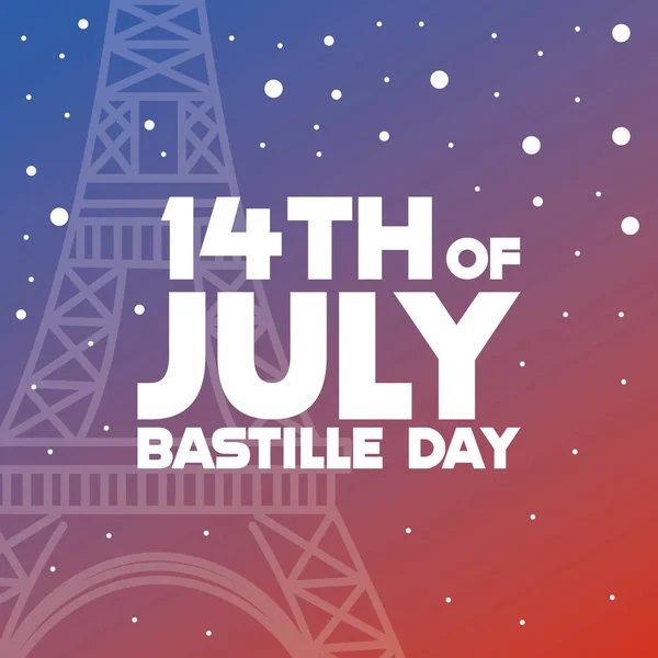 Colored Bastille Day Poster Eiffel Tower Background Vector Illustration — Stock Vector