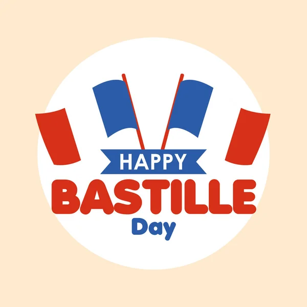 Cartel Coloreado Feliz Día Bastilla Con Par Banderas Francia Vector — Archivo Imágenes Vectoriales