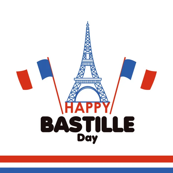 Cartel Colores Feliz Día Bastilla Con Torre Eiffel Hito Vector — Vector de stock