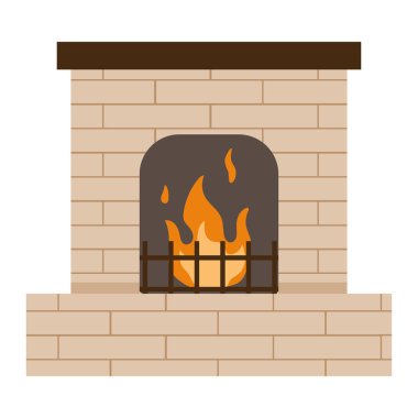 İzole edilmiş renkli şömine simgesi Düz Tasarım Vektörü illüstrasyonu