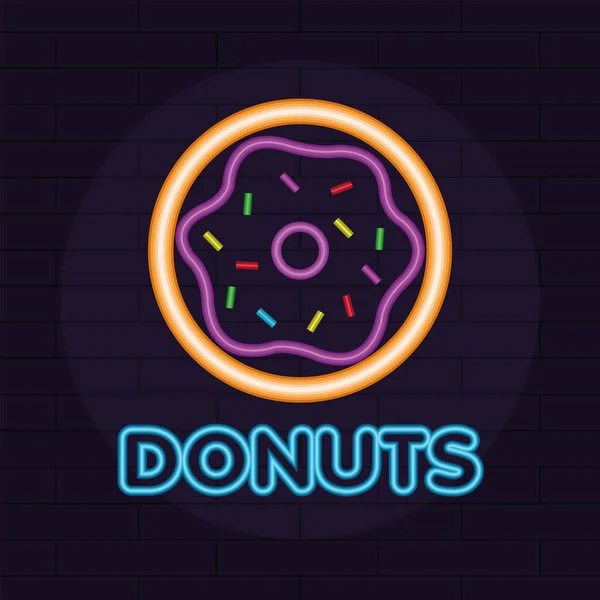 Isolierte Süße Donut Neon Ikone Fast Food Menü Vektorillustration — Stockvektor