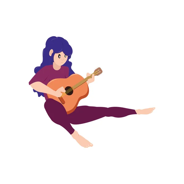 Personaje Femenino Aislado Tocando Una Guitarra Madera Vector Ilustración — Vector de stock