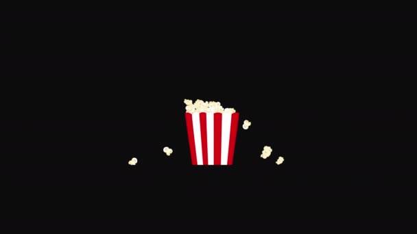 Popping Popcorn Flying Falling Red White Striped Bucket Motion Graphic — Vídeo de stock