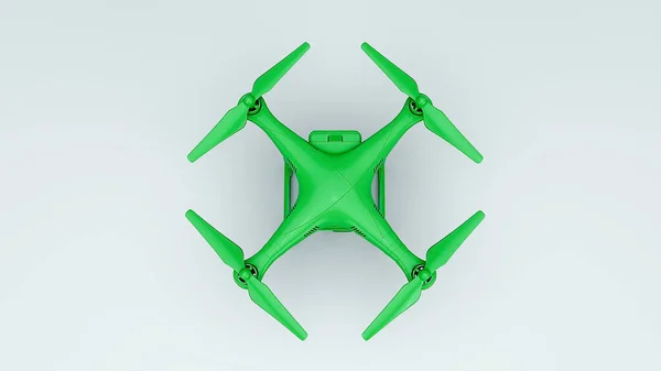 Render Modern Green Color Remote Control Air Drone Flying Action — Stock Photo, Image