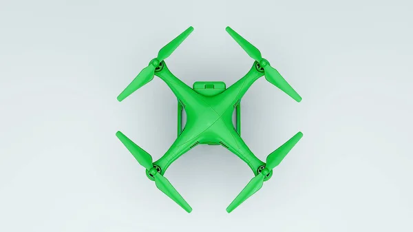 Render Moderna Cor Verde Controle Remoto Drone Voando Com Câmera — Fotografia de Stock