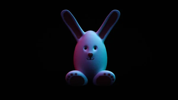 三维渲染白兔脸蛋兔 长耳朵 黑色背景 — 图库照片