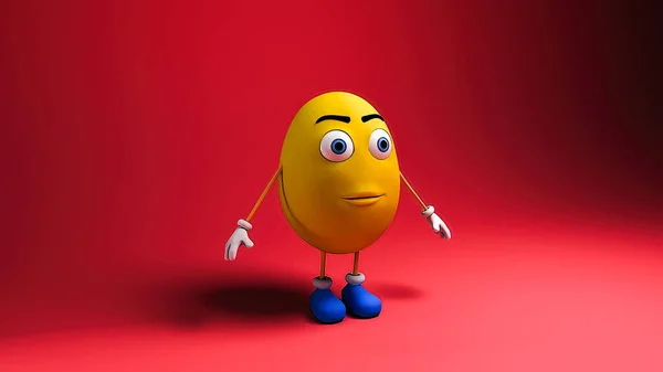 Görüntüleme Sarı Çizgi Film Karakteri Kırmızı Arka Planda Paskalya Yumurtası — Stok fotoğraf