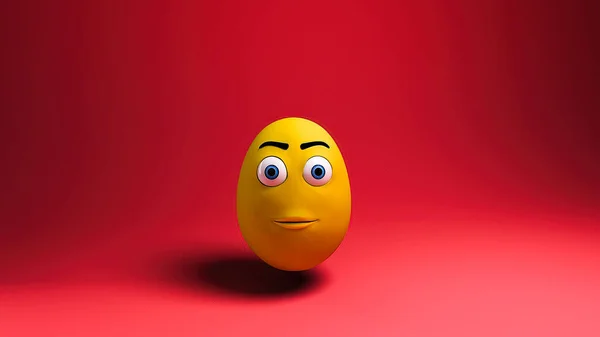 Render Three Yellow Cartoon Character Easter Egg Rabbit Red Background — ストック写真