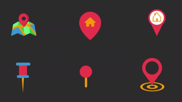 Red Location Map Pin Icon Set Animation Alpha Channel — Stockvideo