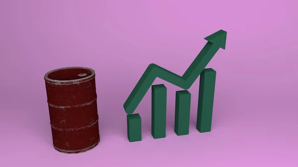 Render Oil Price Rising Arrow Bar Graph Barrel — Stok fotoğraf