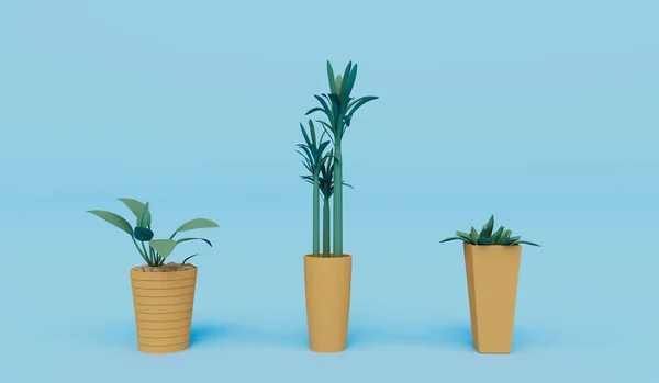 Τριών Φυτών Καθιστούν Φόντο Χρώμα Βλαστού — Φωτογραφία Αρχείου