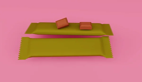 Pacote Chocolate Com Chocolate Render Fundo Cor Rosa — Fotografia de Stock