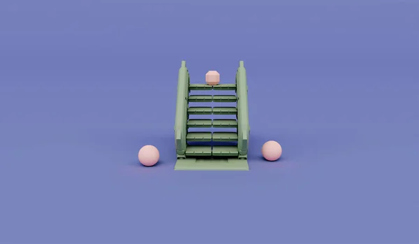 3D紫色背景下的深绿色灰色蓝色楼梯 — 图库照片