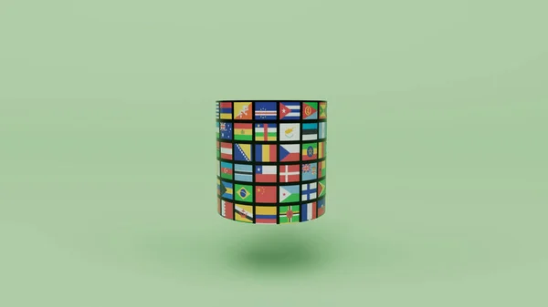 Rendering Planet Erde Globus Mit Allen Länderflaggen Auf Sandrift Farbhintergrund — Stockfoto